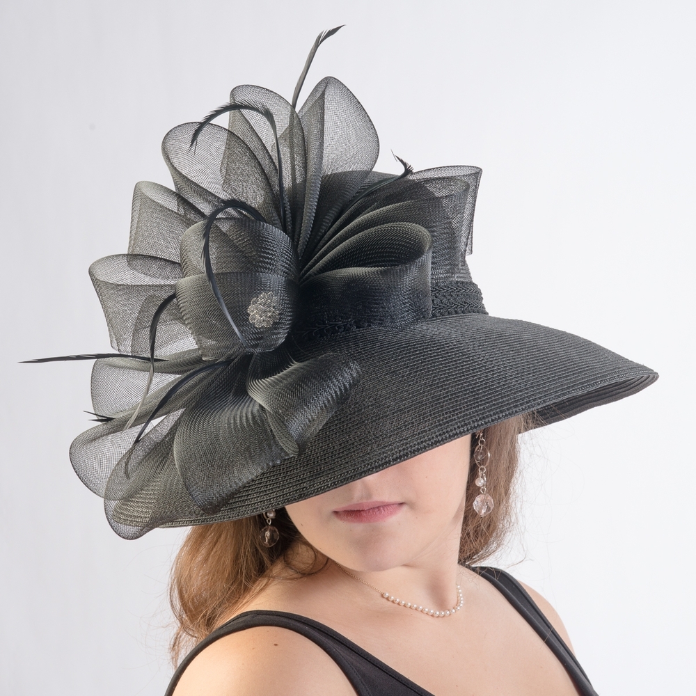 Gorgeous Sophisticated Black Floral Accent Hat Brunch Tea Church Funeral - Picture 2 of 7